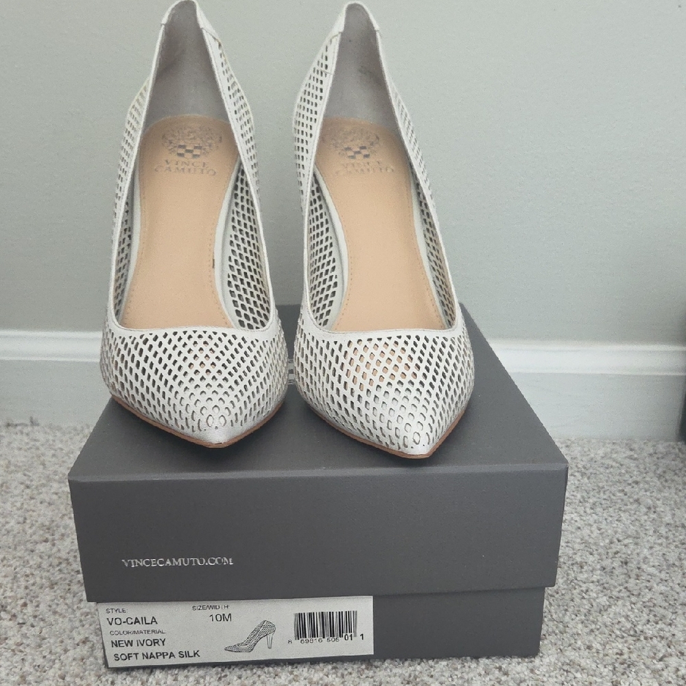 Vince Camuto Ivory Perforated Pointed-Toe Pumps